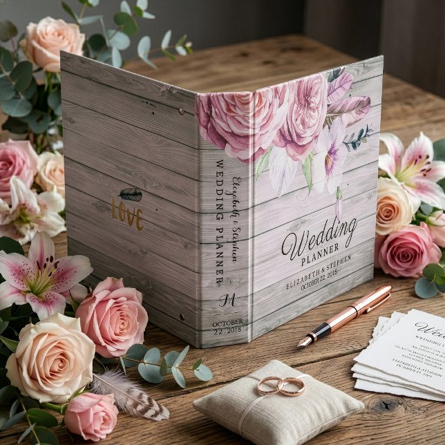 Wedding Planner Watercolor Boho Floral Rustic Wood Binder (Creator Uploaded)
