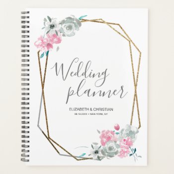 Wedding Planner Watercolor Flower Gold Geo Frame by Lorena_Depante at Zazzle