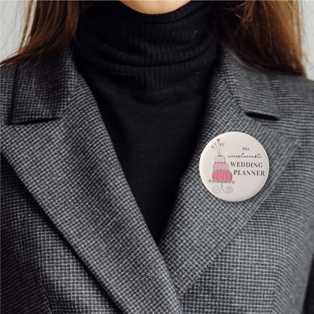 WEDDING PLANNER Whimsical Sweet Pink Cake Chic Button (WEDDING PLANNER Whimsical Sweet Pink Cake Modern Chic Pin Button @ fat_fa_tin)