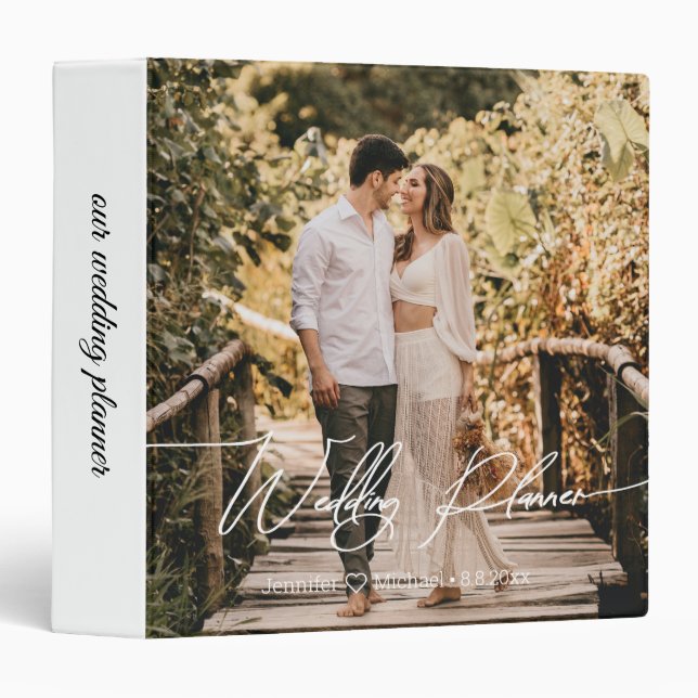 wedding planner white hcalligraphy couple photo  3 ring binder (Front/Spine)