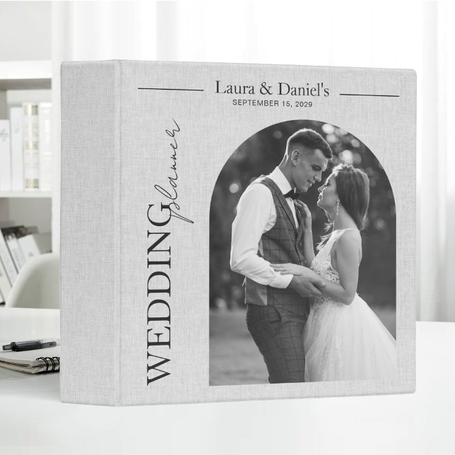 Wedding Planner White Linen Personalized Photo 3 Ring Binder (Creator Uploaded)