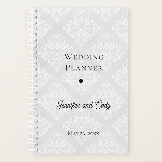 Wedding Planner with Photo & Text Damask (Front)