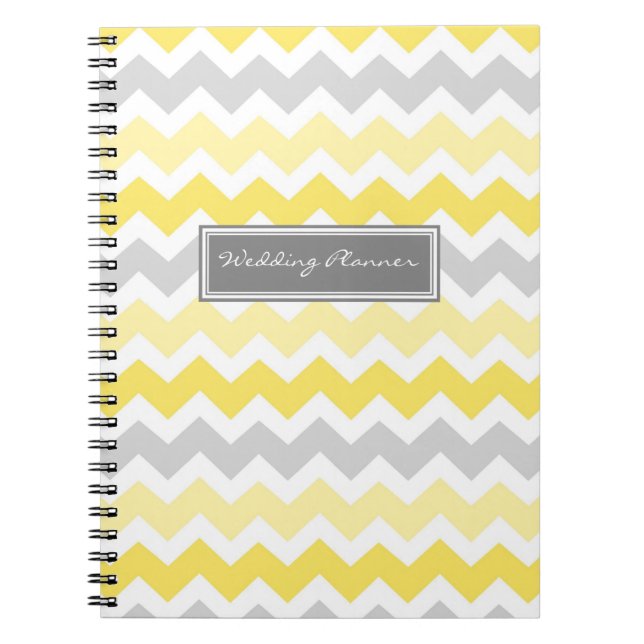 Wedding Planner Yellow Gray Chevrons Notebook (Front)