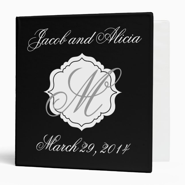 Wedding Planning Binder Scrapbook Monogram Black (Front/Inside)