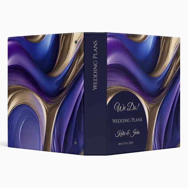 Wedding Plans-Abstract Blue Purple Gold- 3 Ring Binder (Background)