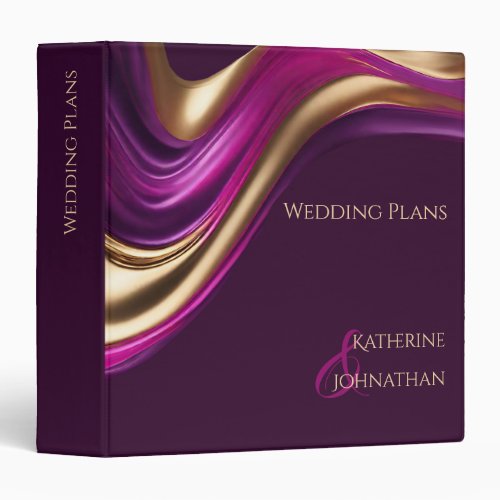 Wedding Plans_Abstract Purple Fuchsia and Gold 3 Ring Binder