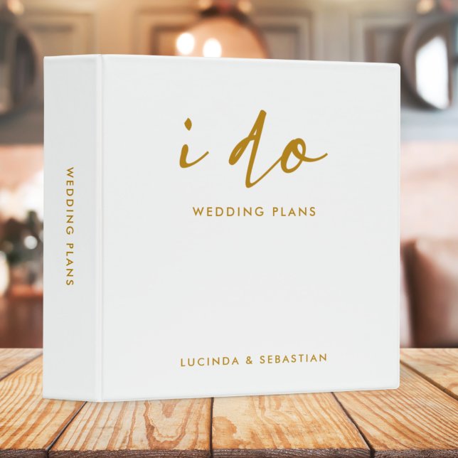 Wedding Plans | Modern Minimal Gold and White 3 Ring Binder (Creator Uploaded)