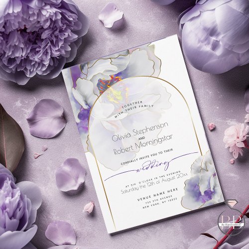WEDDING   Plum Purple Fantasy Peony Arch Invitation