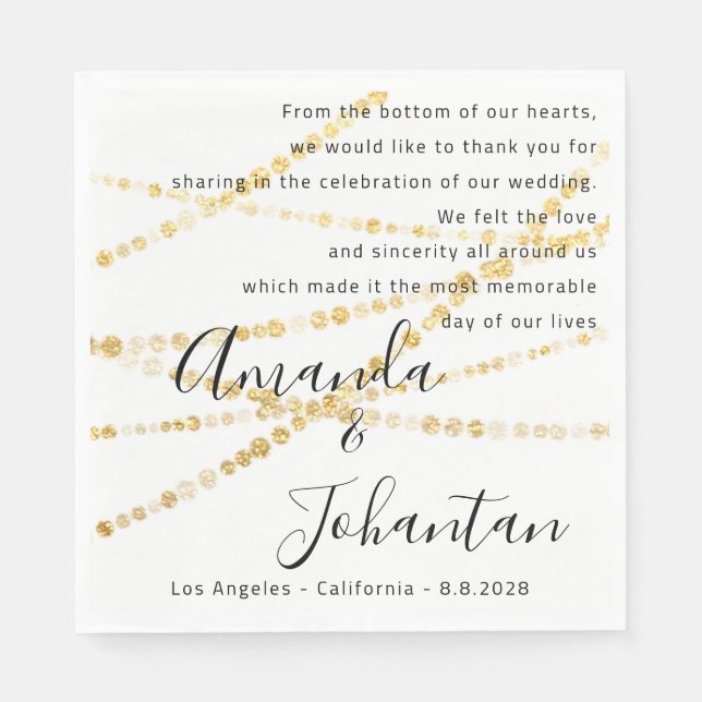 Wedding Poem Thank Floral Gold White Name Date Napkins (Front)