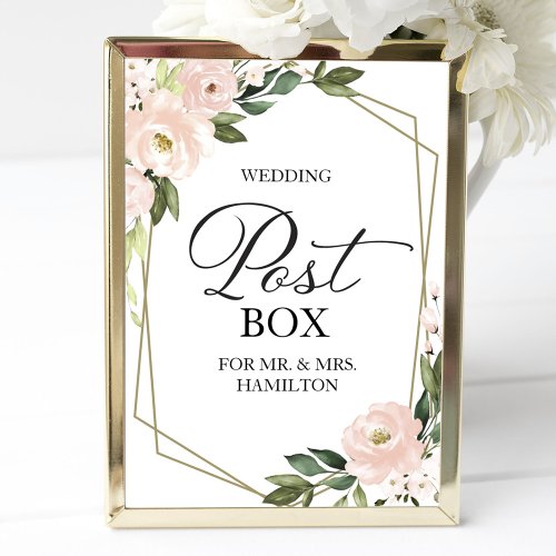 Wedding Post Box Sign _ Blush Floral Geometric