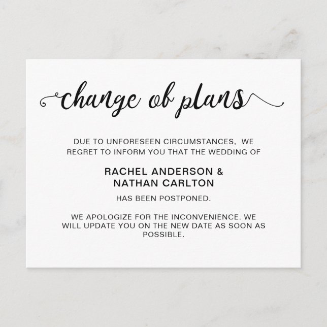 Wedding Postponed Announcement Cancellation Simple (Front)