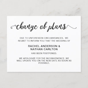 Wedding Postponed Announcement Cancellation Simple Postcard