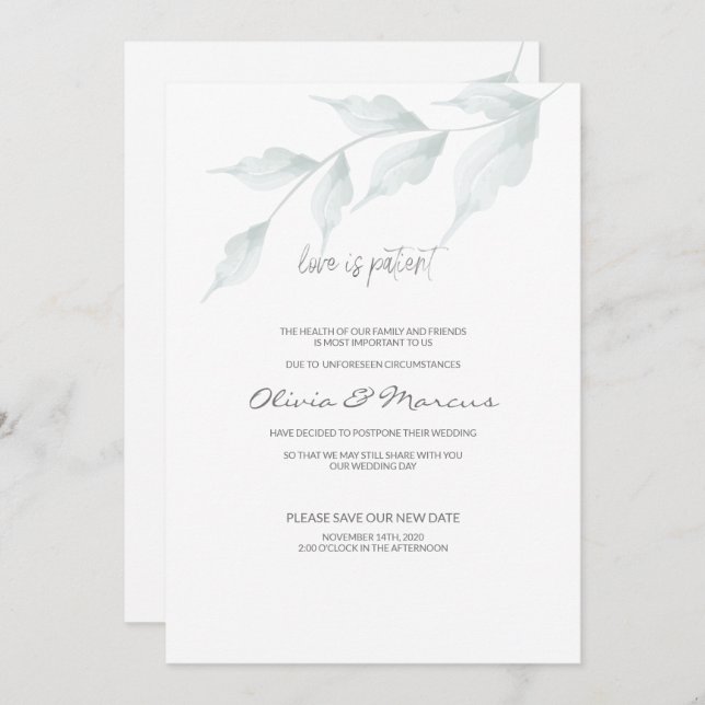 WEDDING Postponed Announcement Love is Patient (Front/Back)