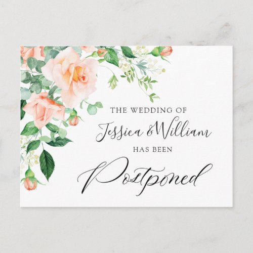 Wedding Postponed Date Elegant Blush Roses Postcard