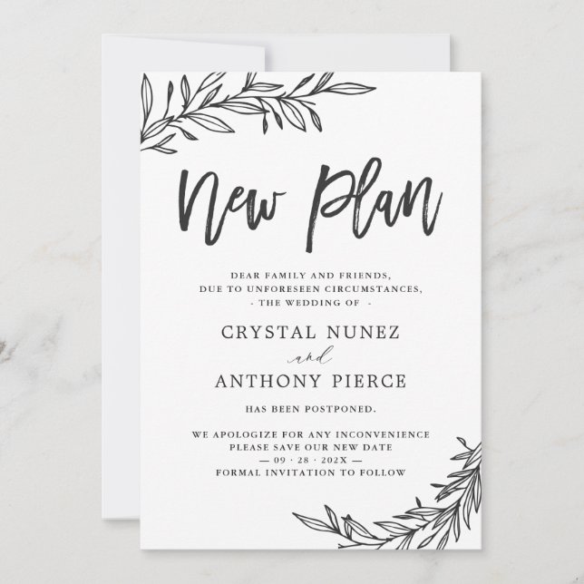 Wedding Postponed New Plan Save our New Date Invitation (Front)