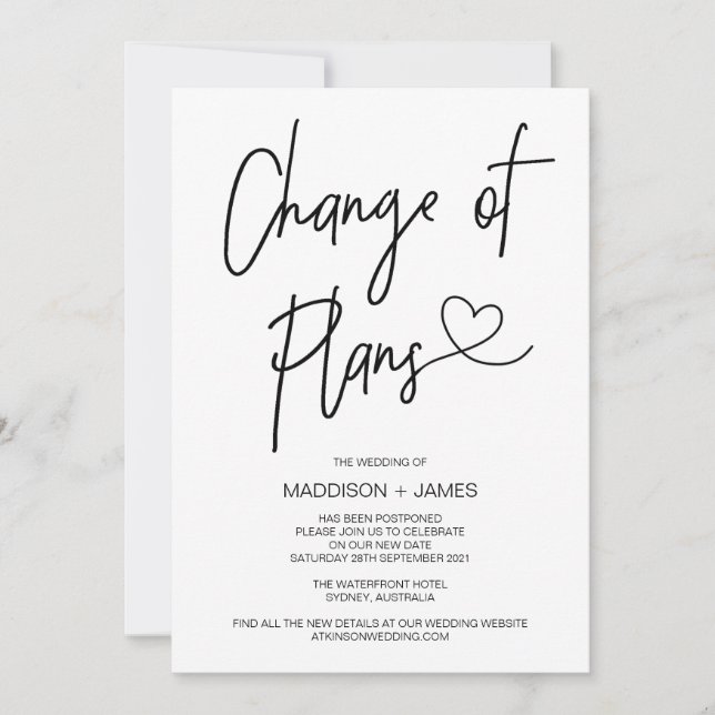 Wedding Postponed Notes Change of Plans Engagement Invitation (Front)