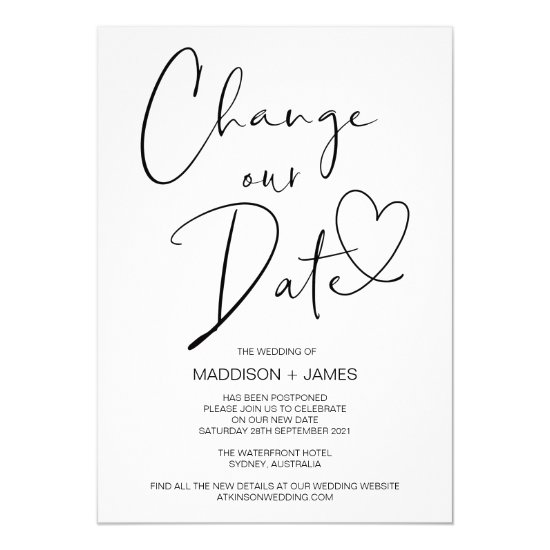 Wedding Postponed Notice Change our Date Wedding Invitation