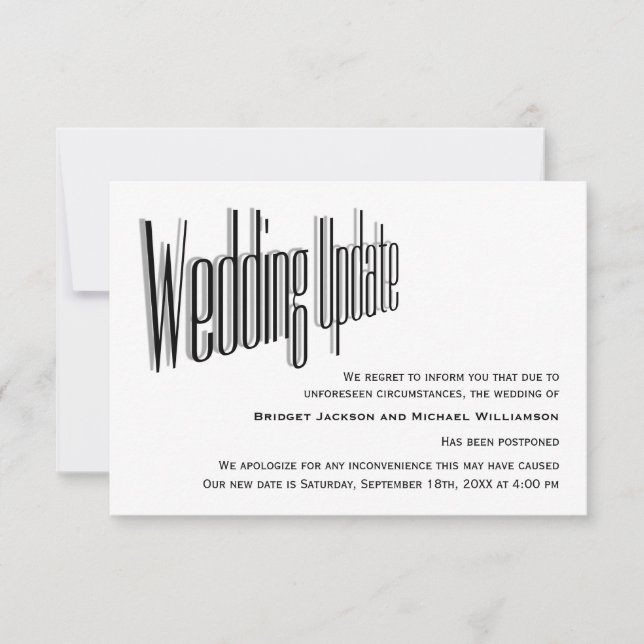Wedding Postponed Notification Save The Date (Front)