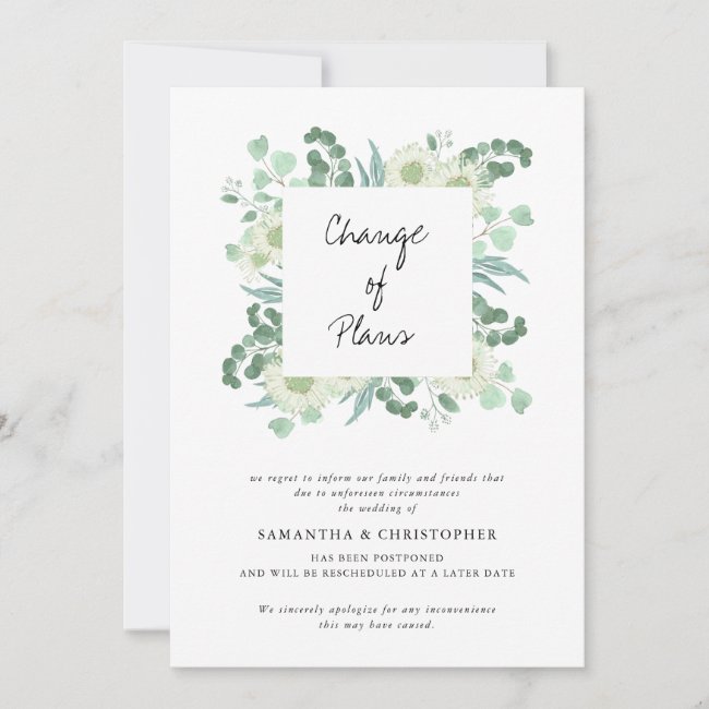 Wedding Postponed Watercolor Greenery Announcement