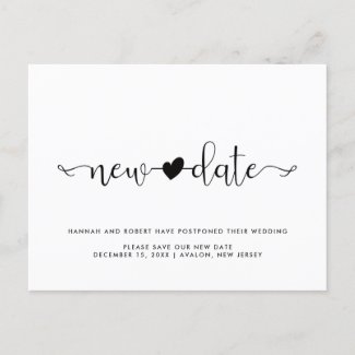 Wedding Postponement and New Date with Heart Announcement Postcard