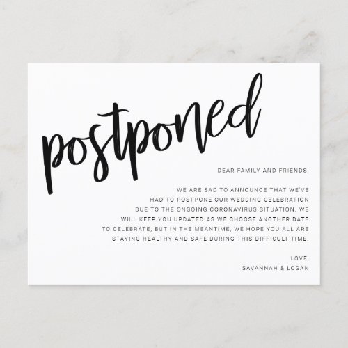 Wedding Postponement Announcement Postcard