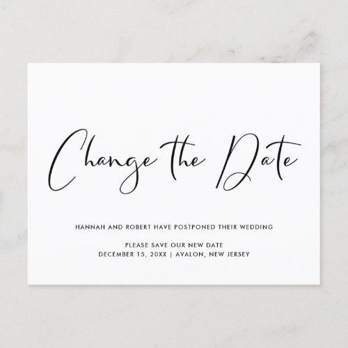 Wedding Postponement Change of Date Black White Announcement Postcard