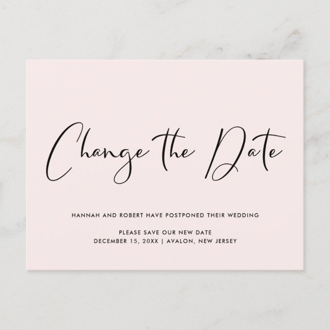 Wedding Postponement Change of Date Light Pink Announcement Postcard