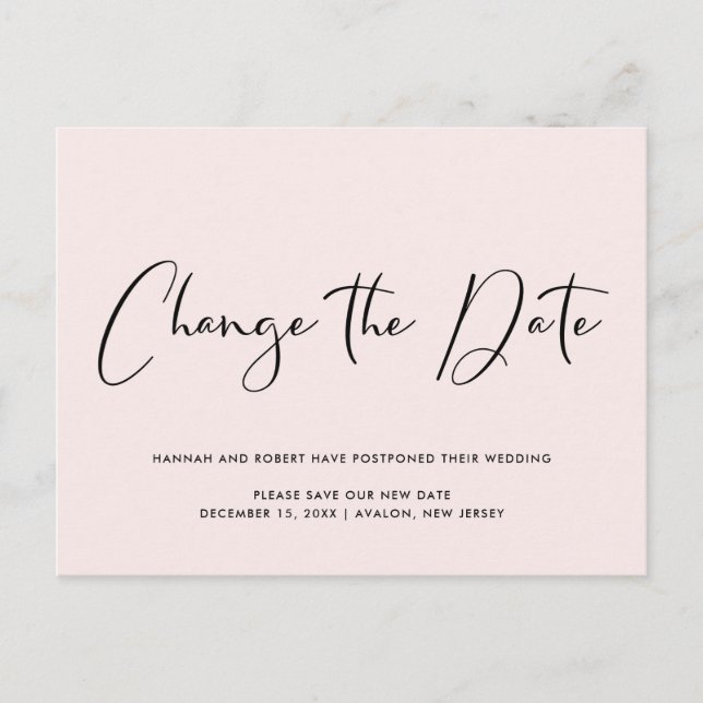 Wedding Postponement Change of Date Light Pink Announcement Postcard (Front)