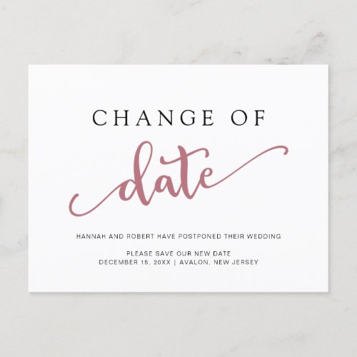 Wedding Postponement Change of Date Rose Black Announcement Postcard