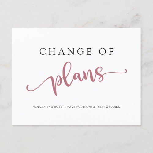 Wedding Postponement Change of Plans Rose Black Announcement Postcard