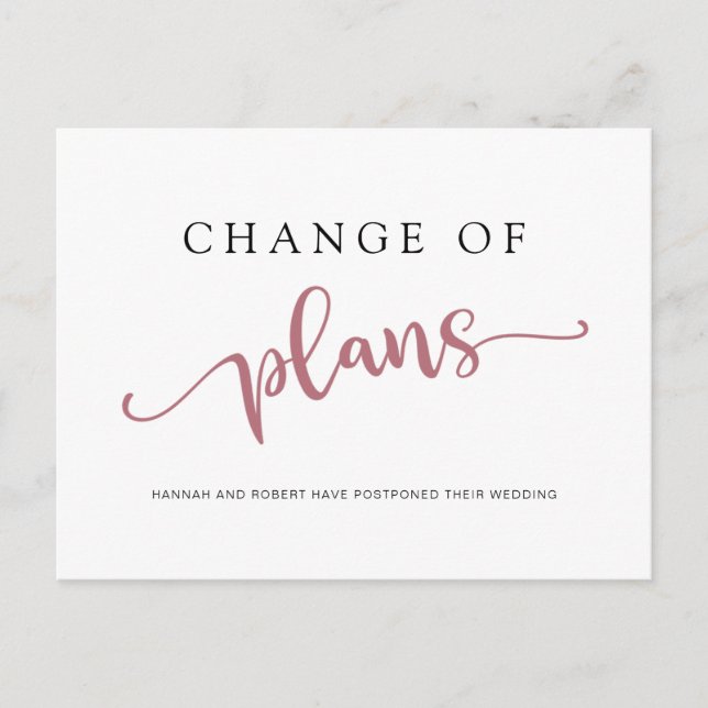Wedding Postponement Change of Plans Rose Black Announcement Postcard (Front)