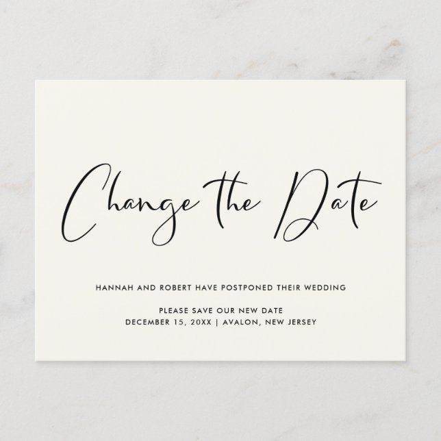 Wedding Postponement Change the Date Light Cream Announcement Postcard (Front)