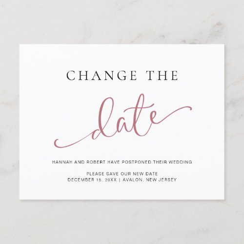 Wedding Postponement Change the Date Rose Black Announcement Postcard