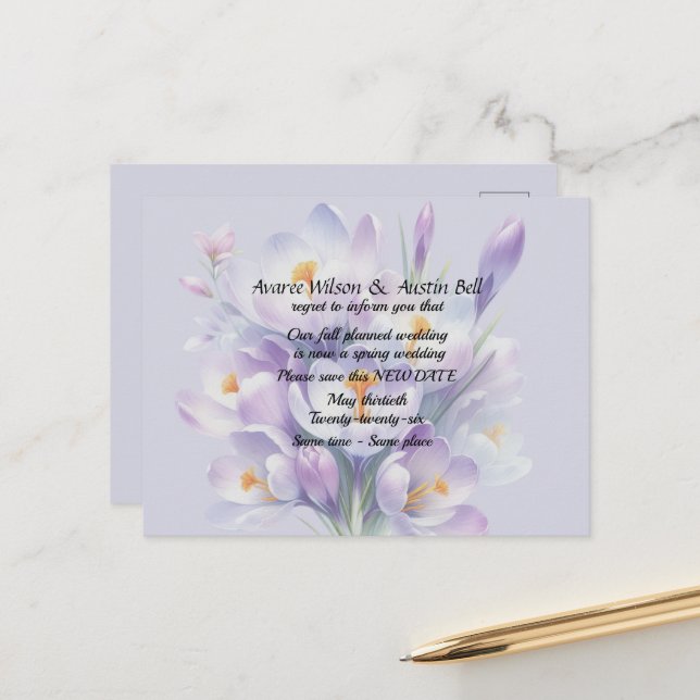 Wedding Postponement Fall Colors Announcement Postcard (Front/Back In Situ)