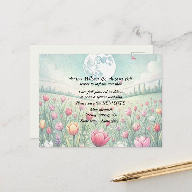 Wedding Postponement Fall Colors Announcement Postcard (Front/Back In Situ)