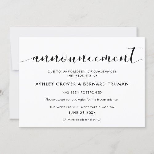 Wedding postponement New Date announcement card