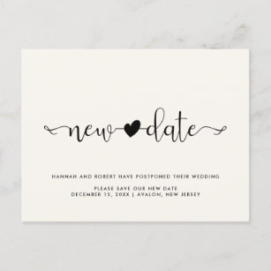 Wedding Postponement New Date & Heart Light Cream Announcement Postcard