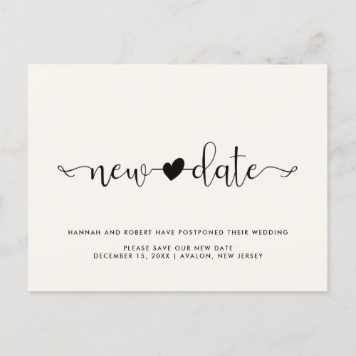 Wedding Postponement New Date  Heart Light Cream Announcement Postcard