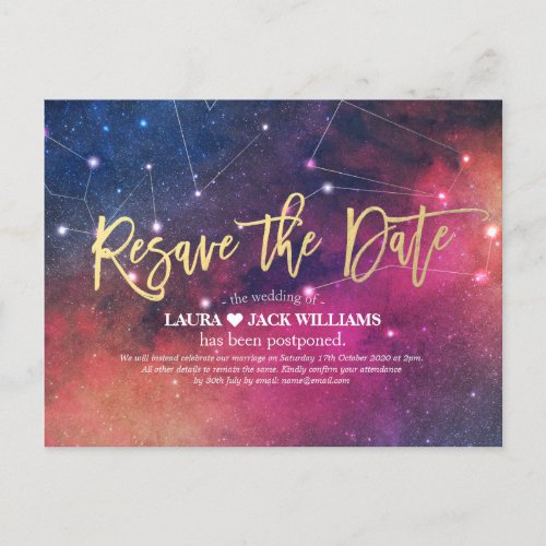 Wedding Postponement Resave the Date Nebula Galaxy Announcement Postcard