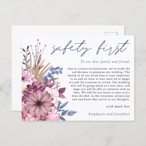 Wedding Postponement Safety First COVID Florals Announcement Postcard