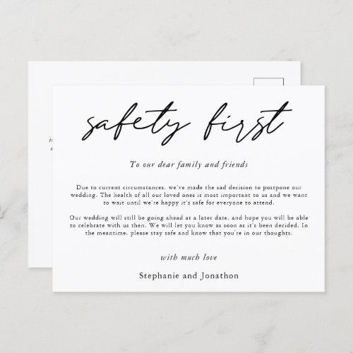 Wedding Postponement Safety First COVID Script Announcement Postcard