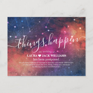 Wedding Postponement Things Happen Galaxy Nebula Announcement Postcard