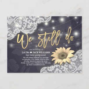 Wedding Postponement We Still Do Lace Sunflowers Announcement Postcard