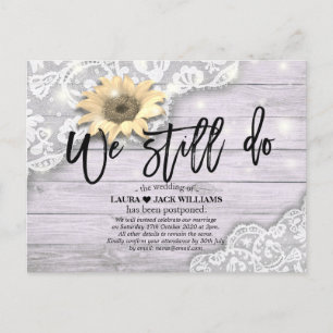 Wedding Postponement We Still Do Lace Sunflowers Announcement Postcard