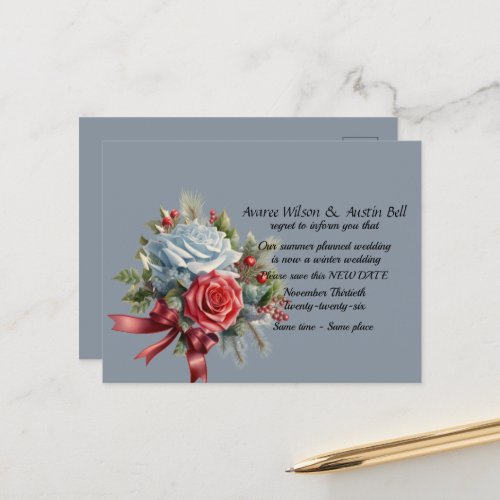 Wedding Postponement Winter Save the Date Announcement Postcard