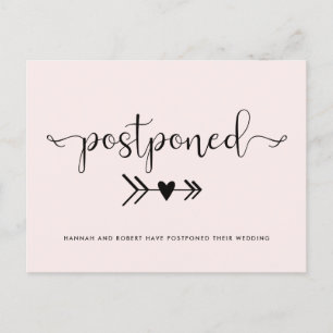 Wedding Postponement With Heart Light Pink Modern Announcement Postcard