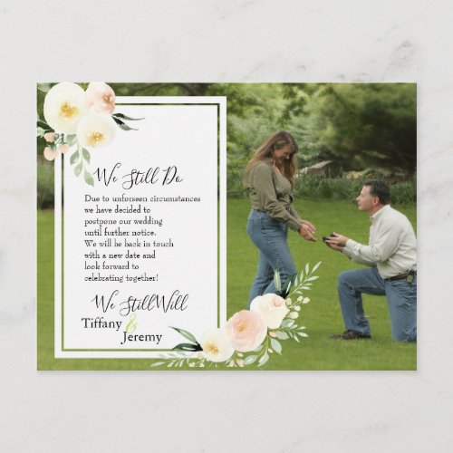 Wedding Postponment Florals Photo Announcement Postcard