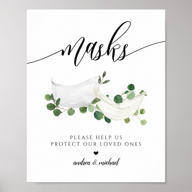 Wedding PPE Masks Social Distancing Watercolor Poster (Front)