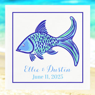 Wedding Preppy Blue Fish Personalized  Napkins