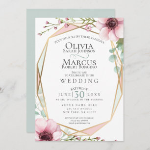 Wedding   Pretty Anemone Flowers and Foliage Invitation